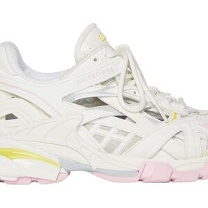Balenciaga White Runner Sneaker with Pastel Pink & Yellow Accents